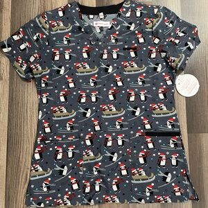 XS White Cross Holiday Scrub Top